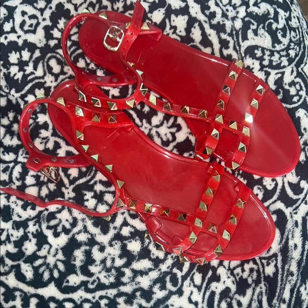 Jelly Shoe Red Studded Sandals